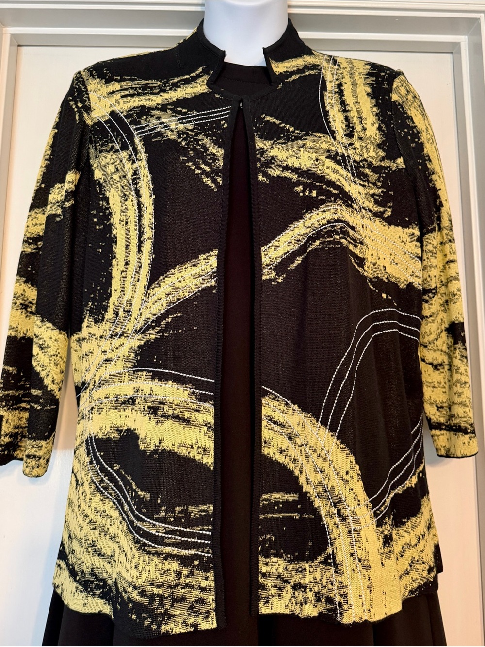 Ming Wang Black Jacket with Yellow Abstract Brushstroke Print